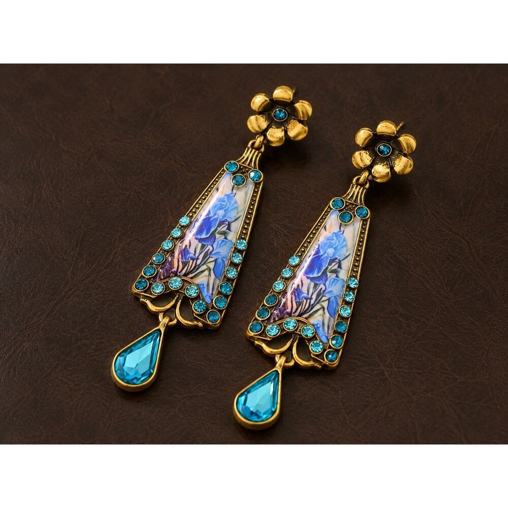 Iris Court Earrings Museum Gold Flower Art Deco VTG Antique Deco Floral Palace - Picture 2 of 7